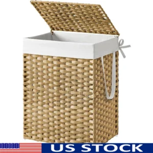 Large Synthetic Rattan Laundry Hamper with Lid and Handles for Modern Home Organization
