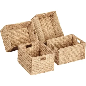 Extra Large Rectangular Water Hyacinth Storage Baskets with Iron Frame for Home Organization
