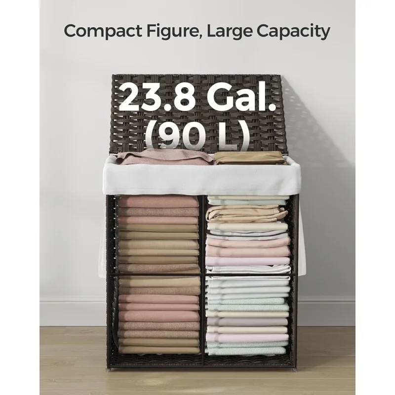 Large Rattan Laundry Hamper with Lid and Removable Liner for Bathroom Storage and Organization - Image 4