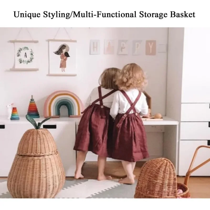 Large Mushroom Rattan Storage Basket with Lid for Laundry Organization and Home Décor - Image 3