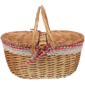 Small Seagrass Wicker Storage Basket with Lid for Rustic Home Organization