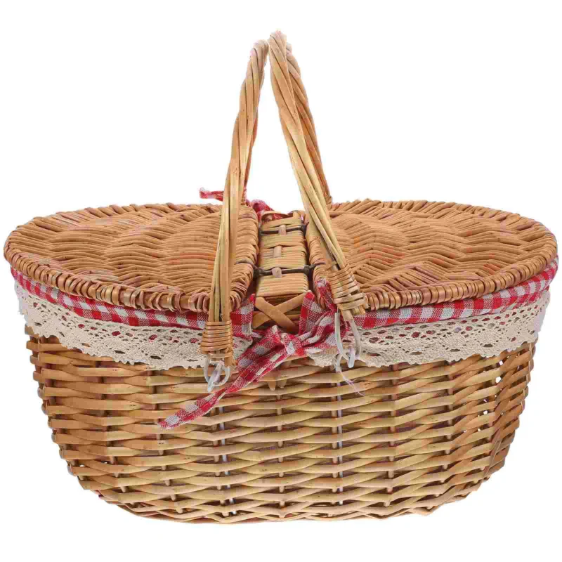 Small Seagrass Wicker Storage Basket with Lid for Rustic Home Organization