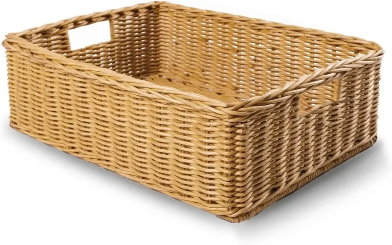 Extra Large Rectangular Wicker Storage Basket with Handles for Under Bed Organization - Image 8