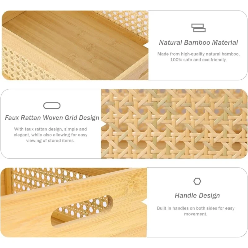 Natural Rattan Storage Basket Set with Handles for Home Organization and Decoration - Image 5