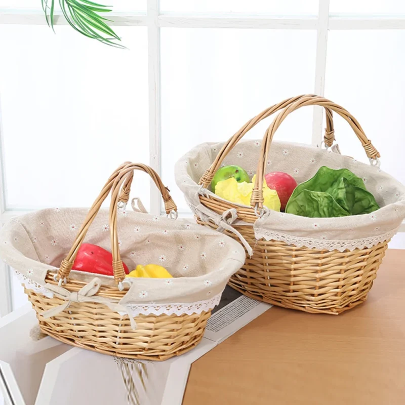 Natural Handwoven Wicker Storage Basket with Handles for Home Organization and Picnics - Image 4