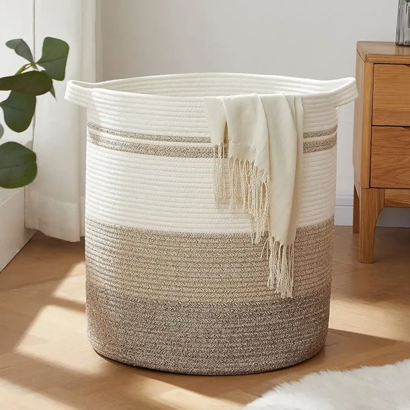 Large Collapsible Woven Storage Basket with Handles for Laundry Toys Blankets - Image 2
