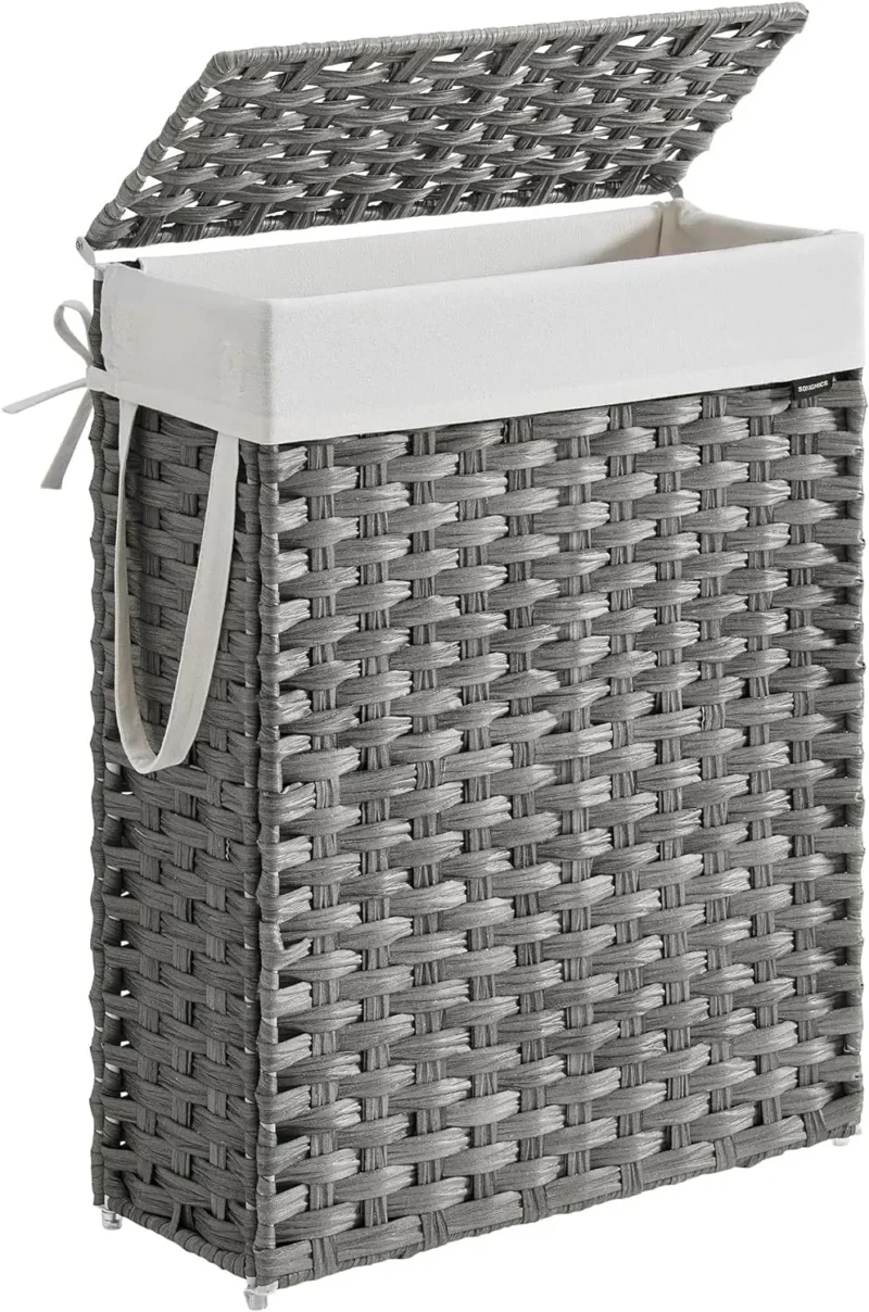 Large Synthetic Rattan Laundry Hamper with Lid and Handles for Bathroom Organization - Image 9