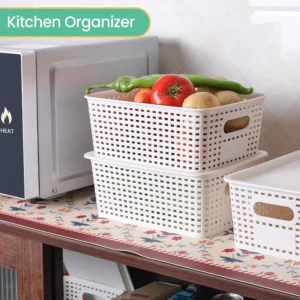 Stackable Plastic Storage Baskets with Lid for Shelf Organization and Home Storage