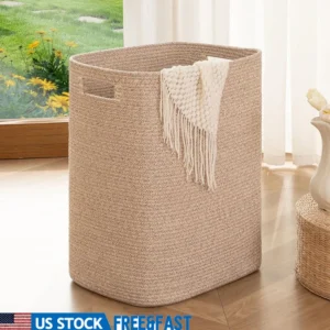 Large Rectangular Cotton Laundry Hamper with Handles for Clothes and Toy Storage