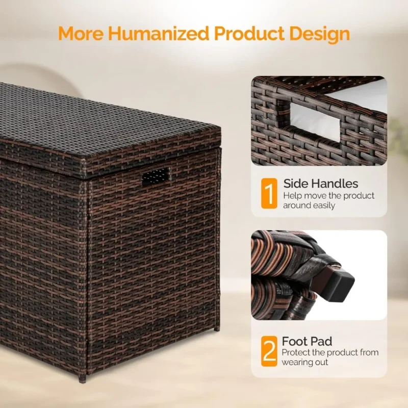 Large Brown Wicker Storage Bench with 132 Gallon Capacity for Patio and Indoor Organization - Image 5