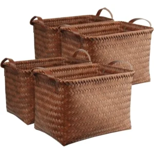 Large Woven Wicker Laundry Hamper with Handles for Bedroom and Bathroom Organization