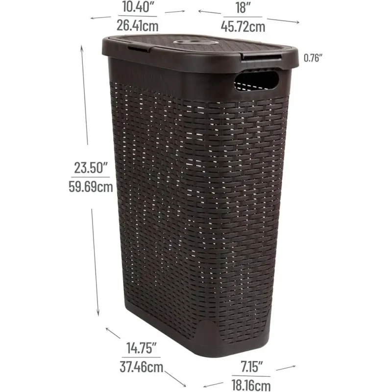 Slim 40L Wicker Laundry Hamper with Lid for Bathroom Storage and Organization - Image 4