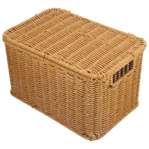 Large Natural Rattan Storage Basket with Lid for Home Organization and Clothing Storage