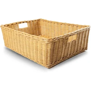 Extra Large Rectangular Wicker Storage Basket with Handles for Under Bed Organization