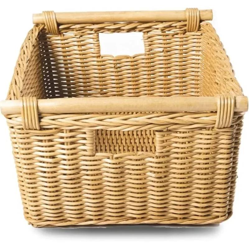 Extra Large Sandstone Wicker Storage Basket with Pole Handles for Home Organization - Image 2