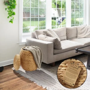 Large Round Handwoven Water Hyacinth Storage Basket with Lid for Home Organization and Decor