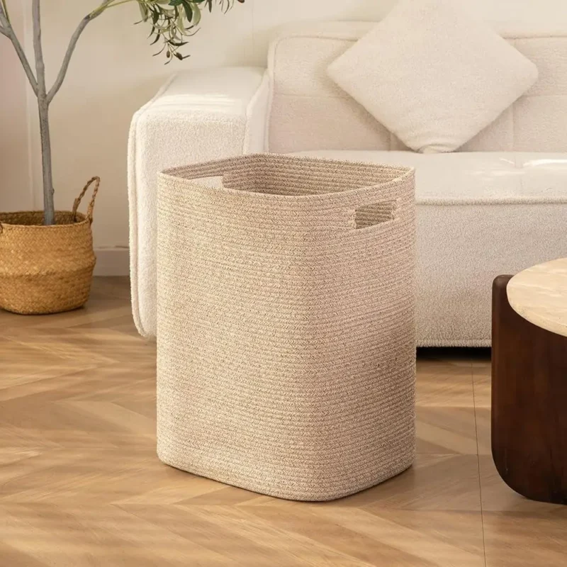 Large Rectangular Cotton Laundry Hamper with Handles for Clothes and Toy Storage - Image 3