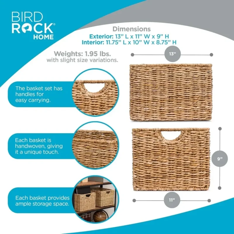 Handwoven Abaca Seagrass Storage Baskets with Handles for Shelf Organization and Living Room Storage - Image 4