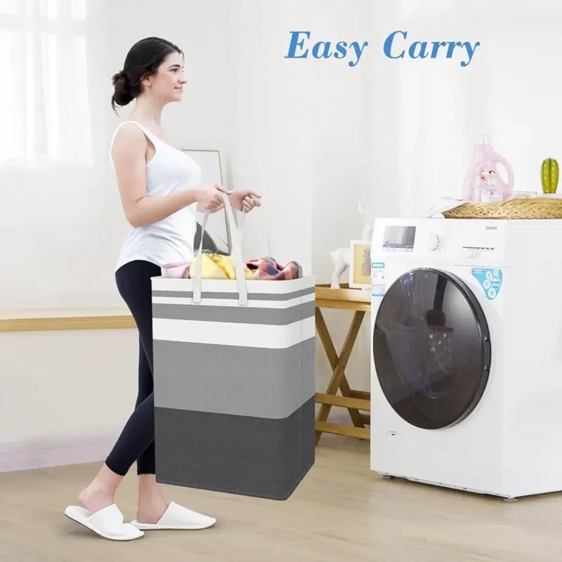 Large Collapsible Wooden Laundry Hamper Set with Reinforced Handles for Bathroom Organization Storage - Image 6