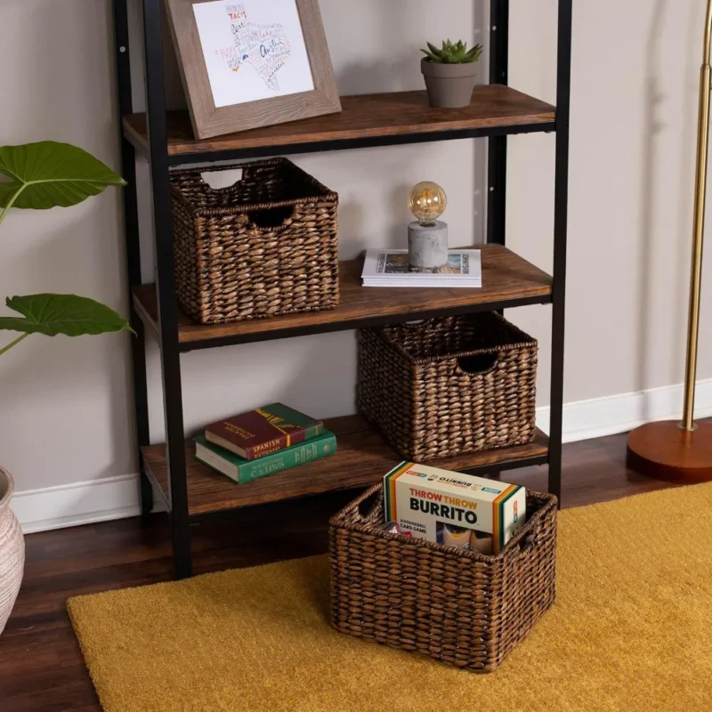 Rectangular Brown Seagrass Woven Storage Basket with Handles for Shelf Organization and Home Storage - Image 6