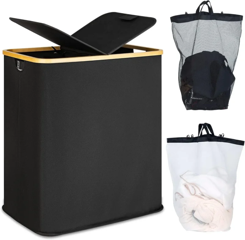 Double Woven Laundry Hamper with Lid and Removable Bags for Bathroom and Bedroom Organization - Image 10