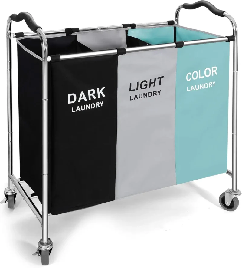 Extra Large Wheeled Laundry Hamper with Triple Sorting Compartments for Bedroom and Dorm Organization - Image 9