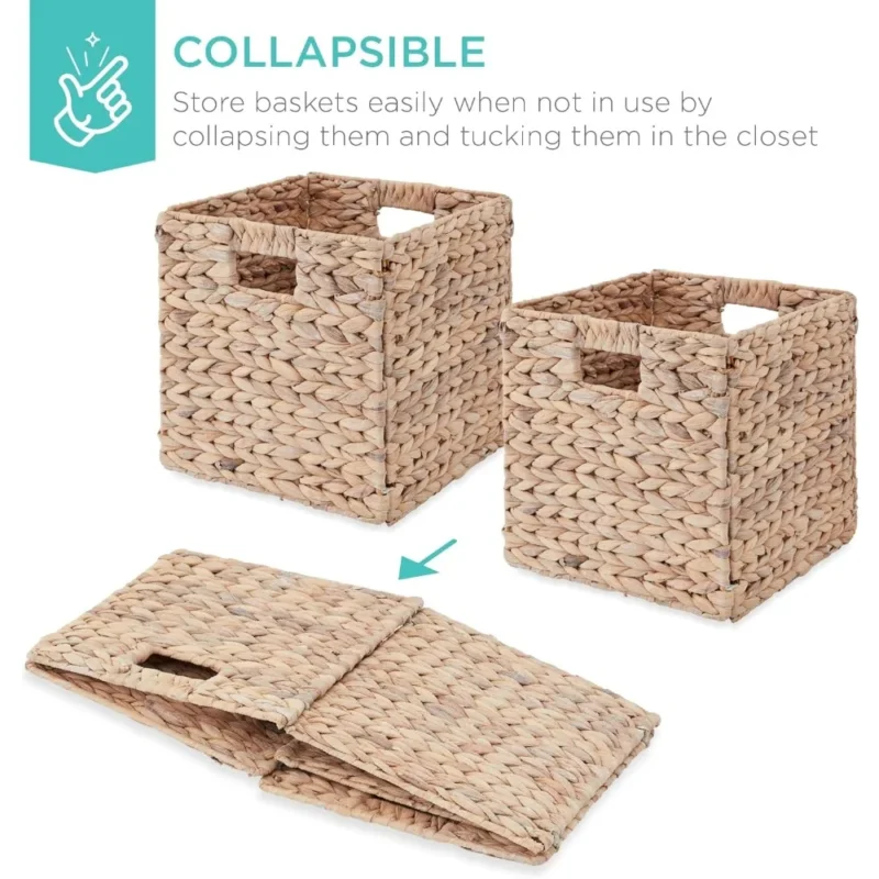 Round White Water Hyacinth Storage Baskets Set of 5 with Handles for Home Organization - Image 3