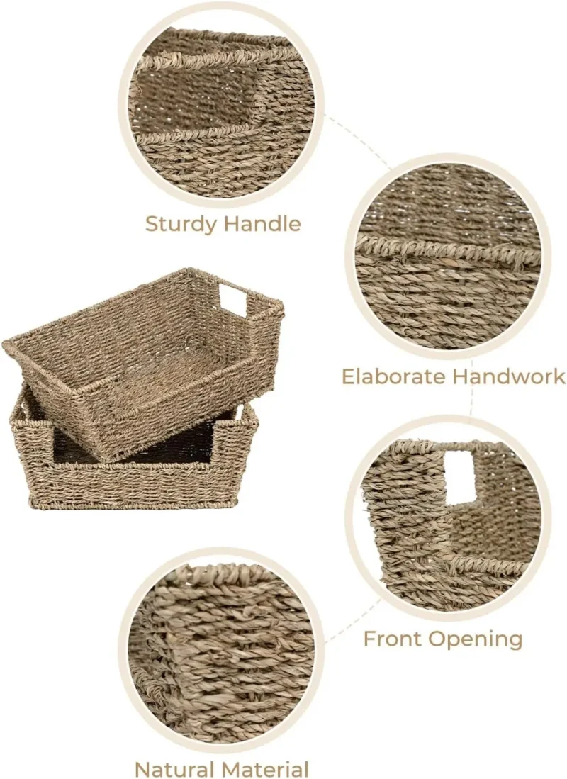 Natural Seagrass Wicker Storage Baskets with Handles for Home Organization and Pantry Storage - Image 4