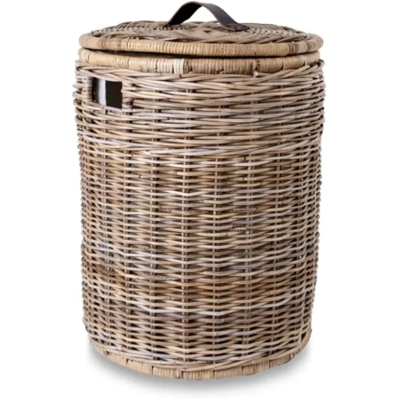Large Round Wicker Laundry Hamper with Lid for Bedroom and Bathroom Storage - Image 2