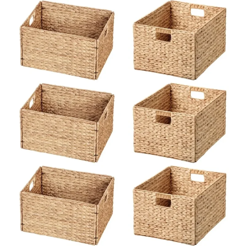 Extra Large Natural Water Hyacinth Storage Baskets with Metal Frame for Home Organization and Decluttering