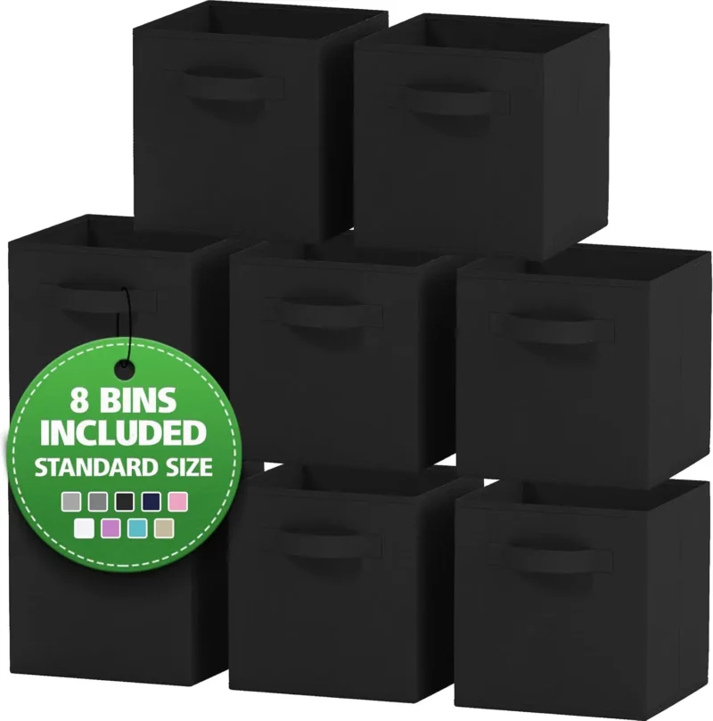 Premium Fabric Storage Cubes 8-Pack White-Grey Collapsible Bins with Handles for Cube Organizer Shelves - Image 9