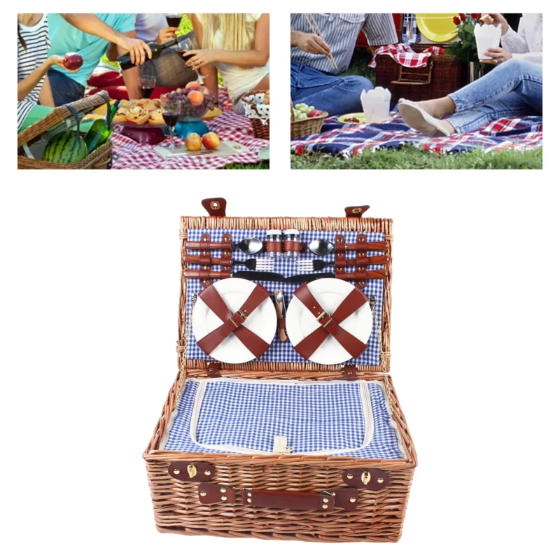 Deluxe 4-Person Wicker Picnic Basket Set with Insulation and Complete Dining Ware for Outdoor Adventures - Image 5