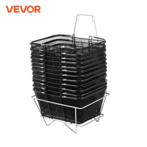 Set of 12 Black Metal Shopping Baskets with Handles for Retail Storage and Organization