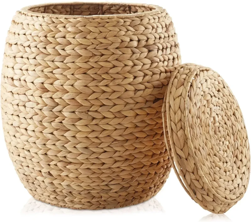 Large Round Water Hyacinth Storage Basket with Lid for Home Organization and Laundry - Image 8