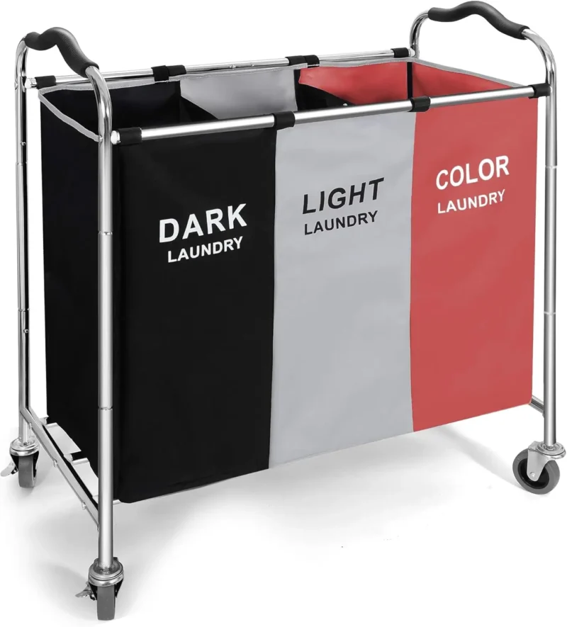 Extra Large Wheeled Laundry Hamper with Triple Sorting Compartments for Bedroom and Dorm Organization - Image 8