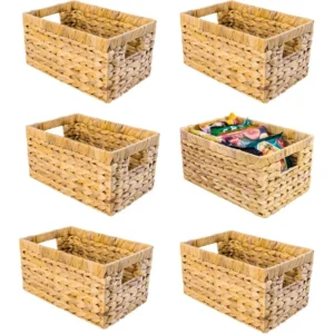Handcrafted Water Hyacinth Wicker Storage Baskets with Handles for Shelves and Home Organization