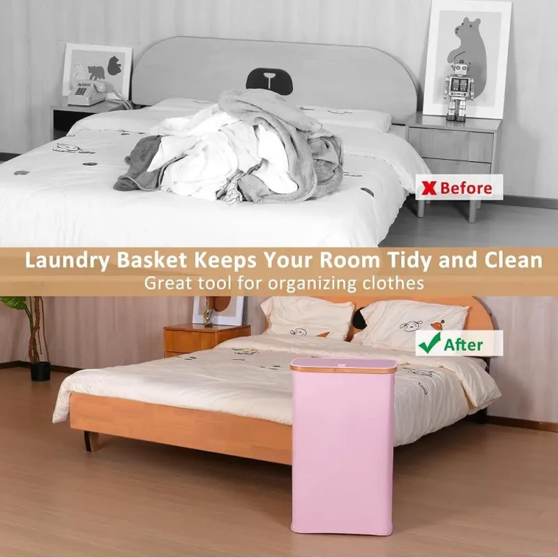 Slim Wicker Laundry Hamper with Lid and Handles for Narrow Spaces and Bathroom Storage - Image 4