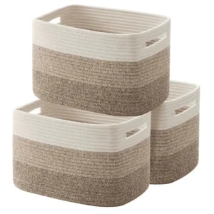 Natural Woven Storage Basket Set of 3 with Handles for Home Organization and Laundry