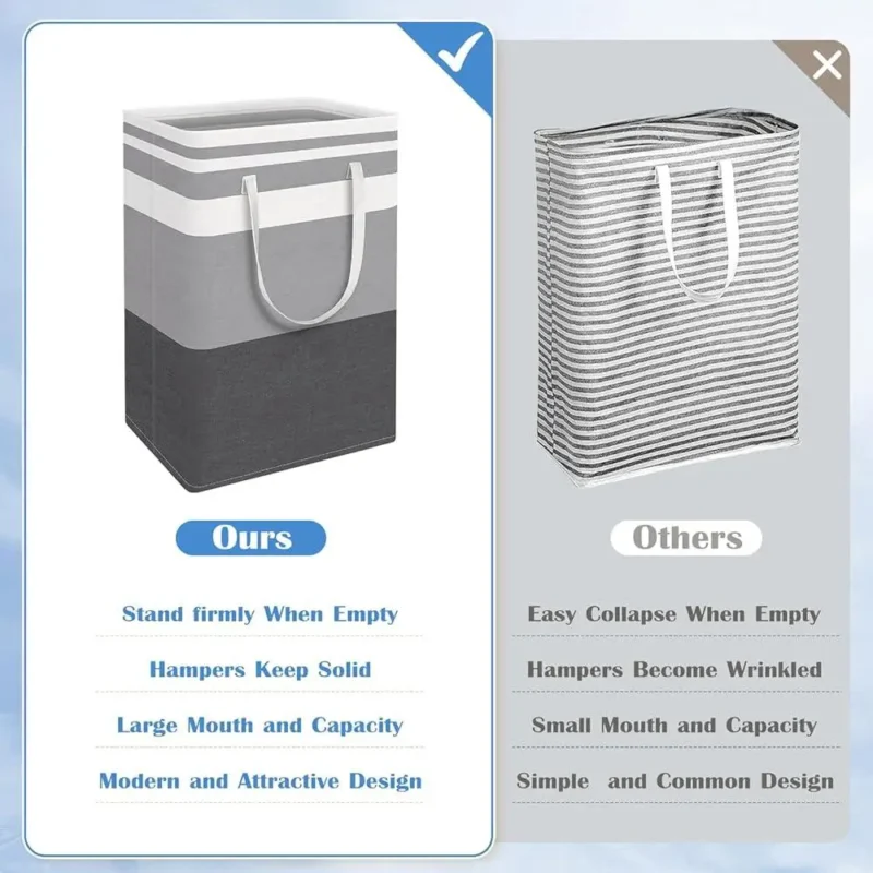 Large Collapsible Wooden Laundry Hamper Set with Reinforced Handles for Bathroom Organization Storage - Image 4