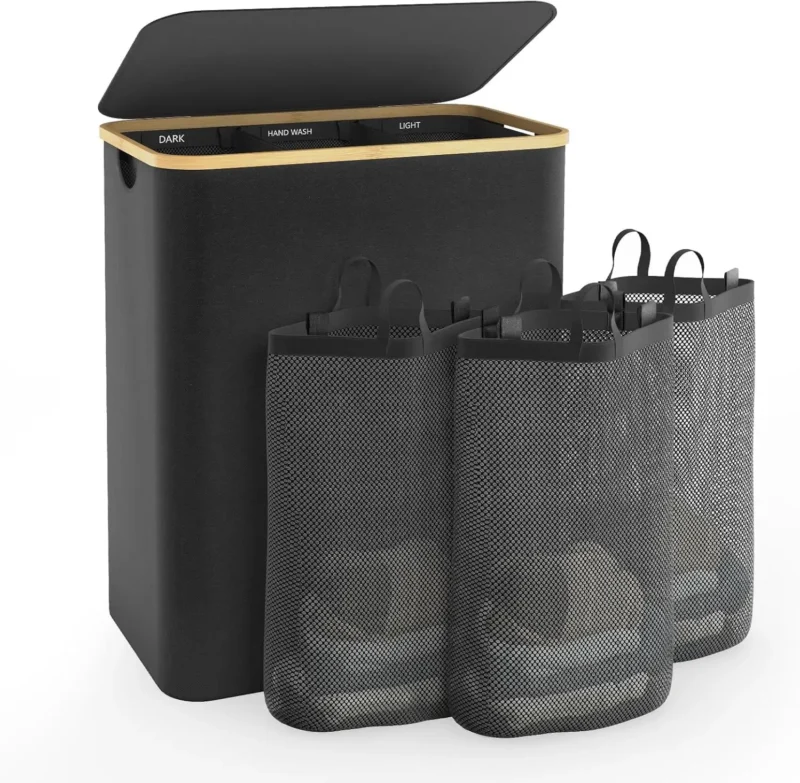 Extra Large 160L Wicker Laundry Hamper with Lid and 3 Removable Sections for Bedroom and Bathroom Organization - Image 10