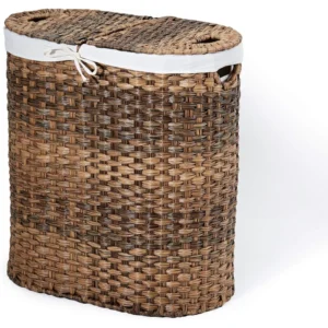 Large Handwoven Bamboo Laundry Basket with Handles for Bathroom Organization and Home Storage