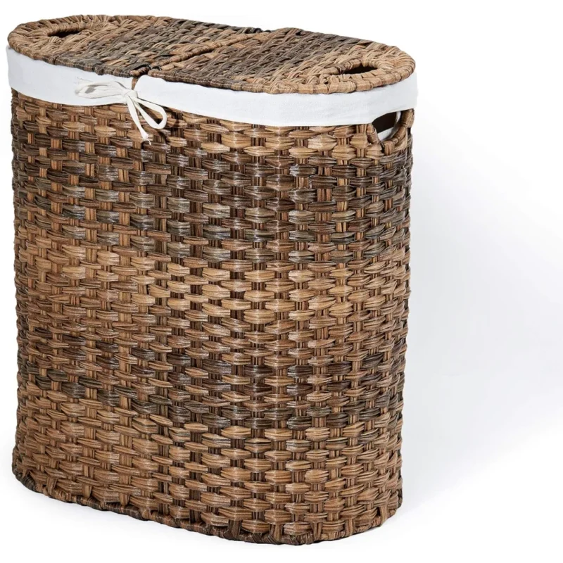 Large Handwoven Bamboo Laundry Basket with Handles for Bathroom Organization and Home Storage