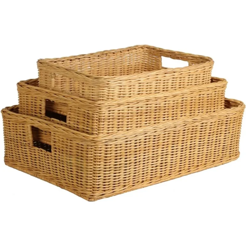 Extra Large Rectangular Wicker Storage Basket with Handles for Under Bed Organization - Image 6
