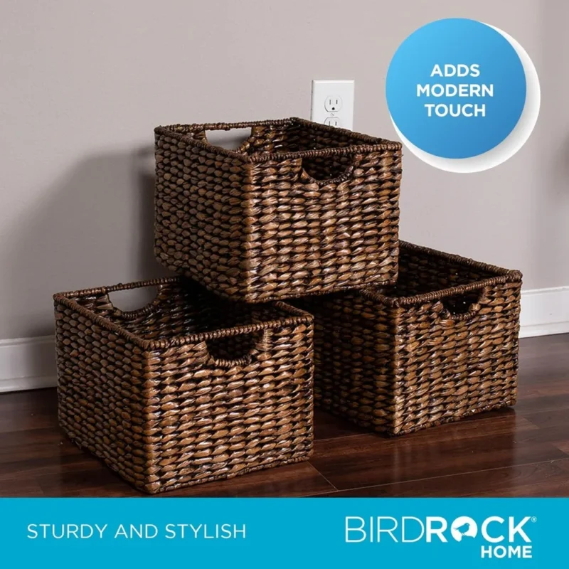 Rectangular Brown Seagrass Woven Storage Basket with Handles for Shelf Organization and Home Storage - Image 2