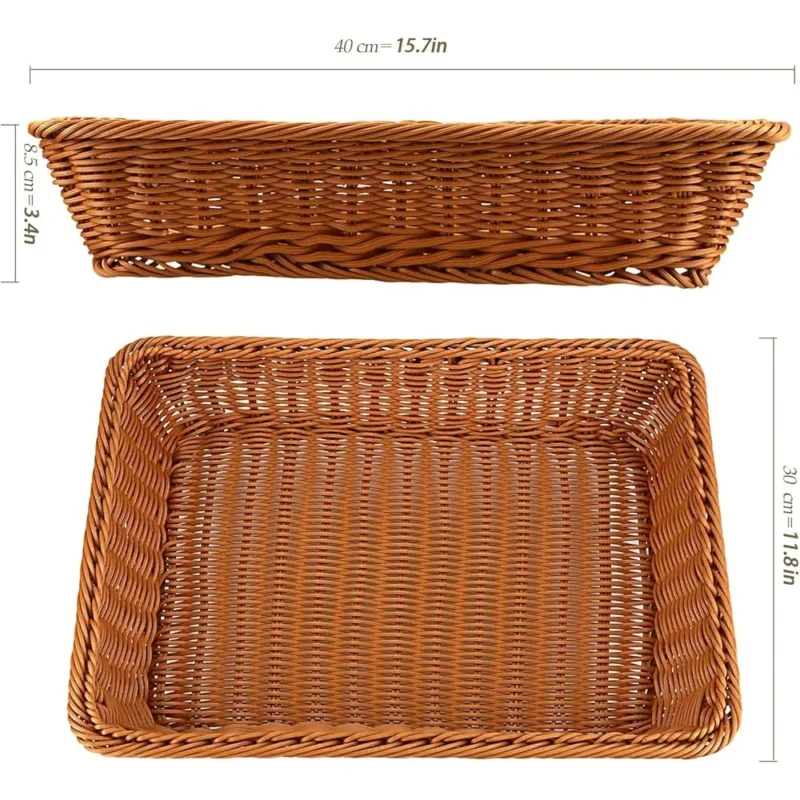 Rectangular Natural Poly-Wicker Bread Baskets Set of 3 with Handles for Food Serving and Kitchen Organization - Image 4