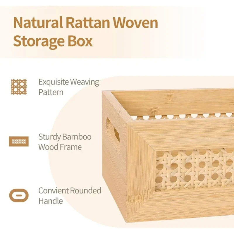 Handcrafted Natural Rattan Storage Basket with Wooden Frame and Handles for Home Organization - Image 5