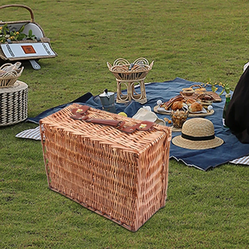 Deluxe 4-Person Wicker Picnic Basket Set with Insulation and Complete Dining Ware for Outdoor Adventures - Image 3