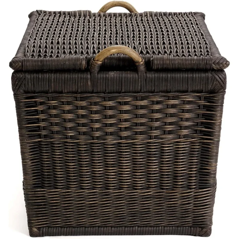 Medium Walnut Brown Rattan Storage Basket with Lift-Off Lid for Home Organization - Image 3