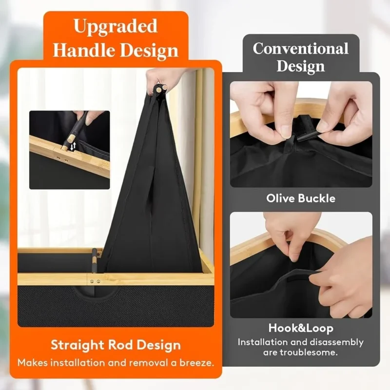 Extra Large Modern Bamboo Laundry Hamper with Lid Double Section Organizer with Handles for Home Storage - Image 6