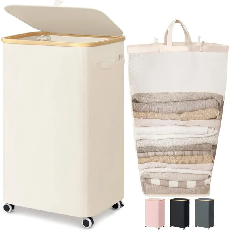 Large Wheeled Laundry Hamper with Collapsible Design and Removable Liner for Home Organization - Image 2